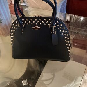 COACH Black Dome Satchel with Gold Stud Detailing